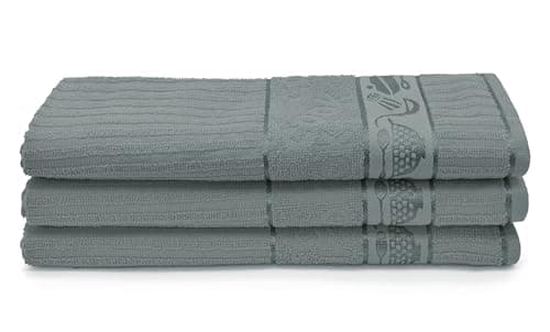 Image of Velosso 3 Pack Cooks Large Everyday Kitchen Tea Towel Set 100% Supreme Ring Spun Cotton Soft and Absorbent Dish Towels, Tea Towels, Dish Cloth, Wipe Cloths (Grey)