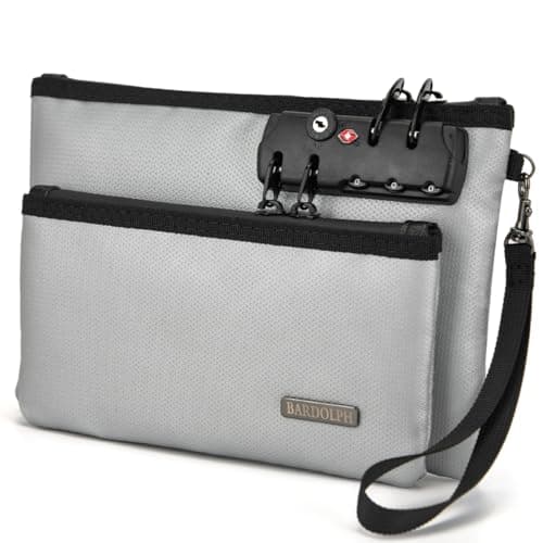 Image of Fireproof Money Bag with Lock, Double layer Cash Bag BankBag for Cash, Valuable StorageBag,Fireproof Safe Box Money Pouch with Zipper (silvery, Small)