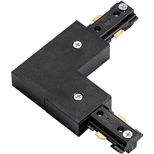 Image of Commercial Track Light L Corner Connector - 107mm x 107mm - Black Polycarbonate Rail System - Mains Voltage Track - Dimmable Circuit Connector