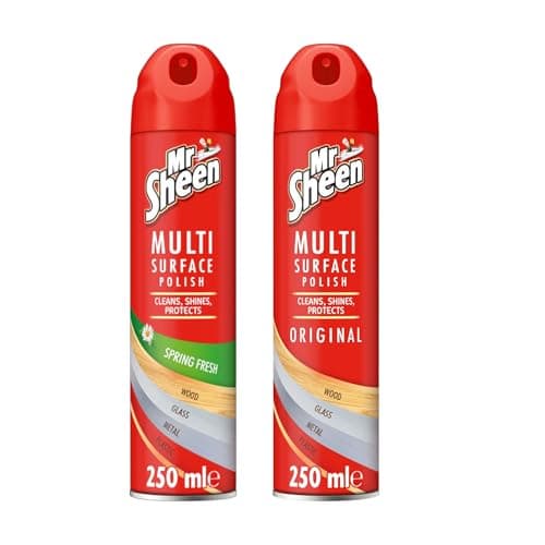 Image of Mr Sheen Multi Surface Polish Aerosol 250ml | Original & Spring Fresh | Cleans, Shines & Protects Wood, Glass, Metal, Plastic | Pack of 2