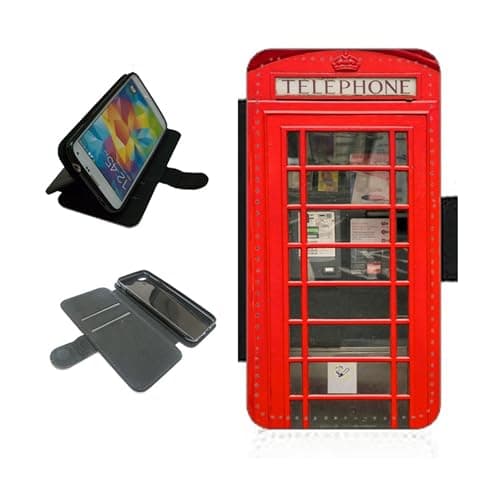 Image of Telephone box phone case wallet For Apple iPhone/For Samsung Galaxy Silicone rubber holder flip case, PU leather back panel, card slots. Phone cover London Black