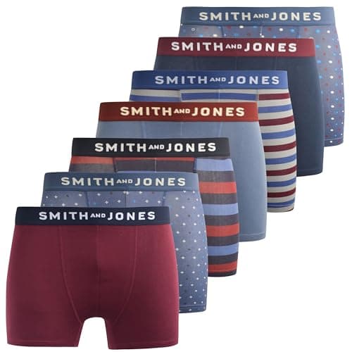 Image of SMITH & JONES mens boxers – multipack of 7, stretch cotton men’s boxer shorts, comfortable underpants for men, colourful and black underwear trunks, multi pack man briefs(L, Aziel)