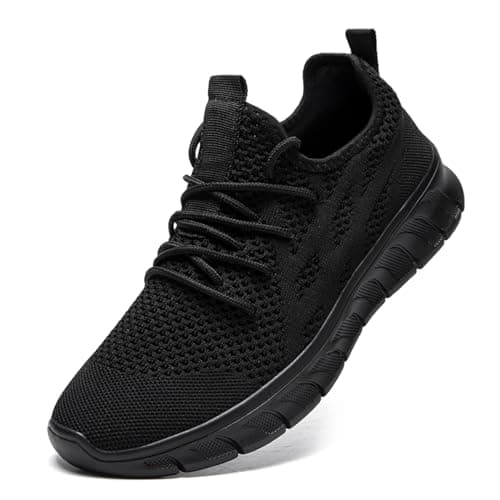 Image of LANGFEUU Men's Sports Shoes Breathable Road Running Shoes Lightweight Men's Casual Shoes Non-Slip Tennis ShoesFlat Outdoor Fitness ShoesMen's Training Shoes Black UK Size 11