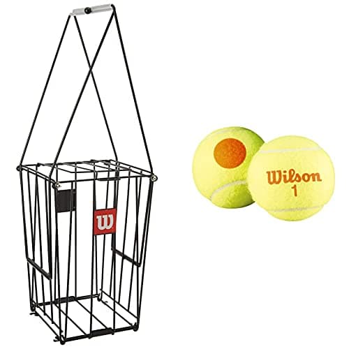 Image of Wilson Unisex Adult Ball Pick Up Basket Tennis Ball Collection Pick-Up Basket, N/A, NS & Tennis Balls, Starter Orange, Pack of 12, Yellow/Orange, for Children, WRT137200