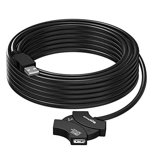 Image of MutecPower 10m USB 2.0 Active Extension cable with 4-Port USB Hub and extention chipset - USB Male to Female cord/Repeater Cable 10 Meters Black