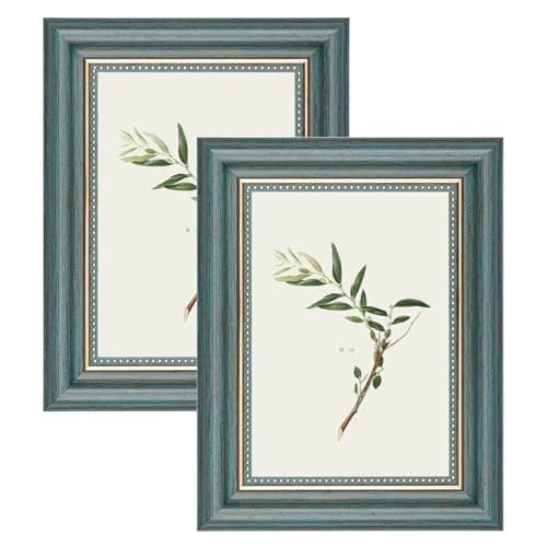 Image of YoHyien 7x5 Vintage Photo Frames Set of 2, Distressed Shabby Chic Picture Frames with Mount for Wall Hanging, Landscape and Portrait Retro Postcard Frame for Desktop Display (Green, 7 x 5 in)