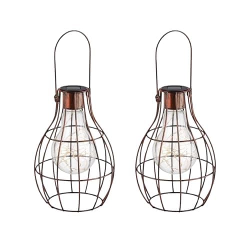 Image of Garden Mile Solar Powered Copper Hanging Firefly Lantern with LED Lights Patio Storm Table Centrepiece Window Display Piece Indoor Outdoor Garden Lighting (Firefly, 2)