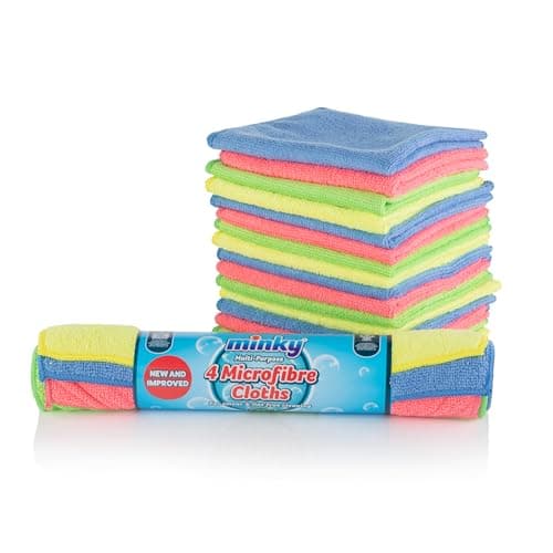Image of Minky Microfibre Multi-Pack Bundle - Microfibre Cloth Set of 96, Multipurpose Duster, Sponge & Cloth, Reusable Home Essentials, Multiuse Cleaning Products, Lint Free, 4 Colours, Soft Cleaning Cloths