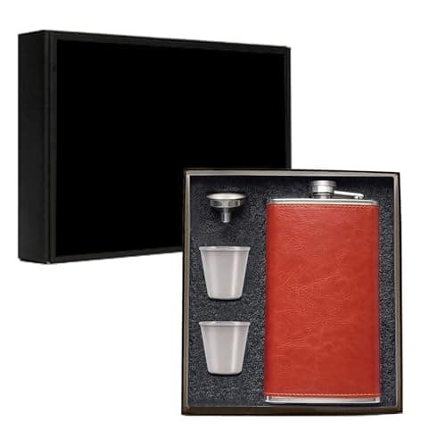 Image of Hip Flask for Liquor, Stainless Steel Leather Hip Flask with Funnels, Leak Proof Pocket Whiskey Flask for Men (Brown, 12 oz)