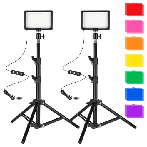 Image of LED Photo Video Light 2-Pack, Ci-Fotto Dimmable 5600K USB LED Continuous Light Photography Light with Tripods and Color Filters for Photo Studios, YouTube, TikTok, Video Recording, Game Streaming