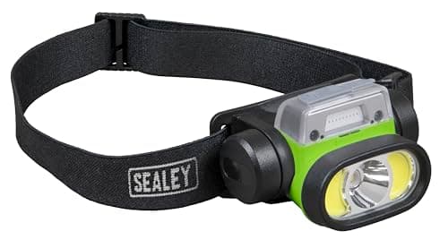 Image of Sealey Rechargeable Head Torch with Auto-Sensor, 5W & 3W COB LED, 400lm - HT400LED, Black/Green