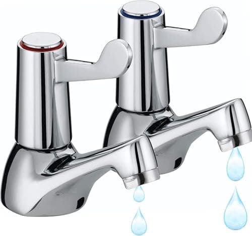 Image of 2pcs Bathroom Basin Taps Pair, 1/2" BSP Chrome-Plated Brass Sink Taps, Separate Hot & Cold Tap Set with ¼ Turn Lever Handles for Smooth Water Control
