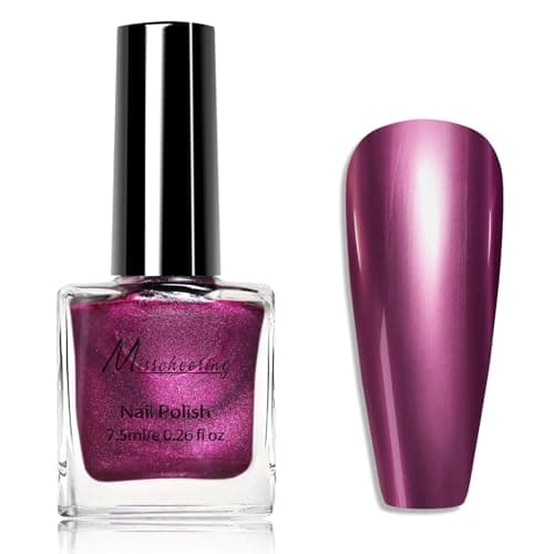 Image of NLFOX Pink Metallic Nail Polish - Quick Dry, Mirror Gloss, Chrome Effect - 60 Seconds Dark Pink Nail Varnish - Long Lasting, No Bake, No UV/LED Cure - Suitable for Many Occasions