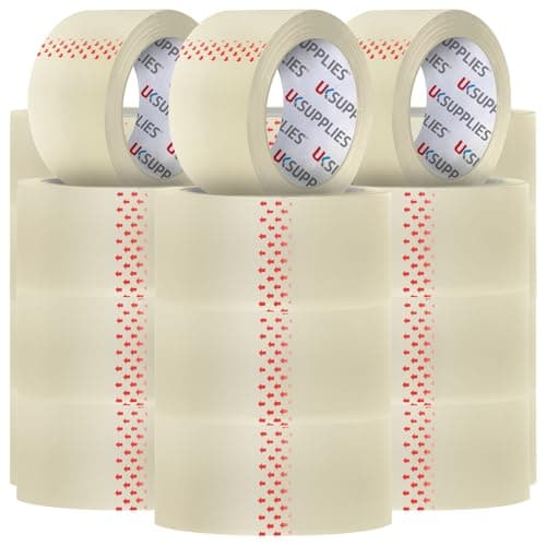 Image of UK SUPPLIES LIMITED 60 Rolls LOW NOISE Premium Clear Packaging Tape (All Pack Sizes) 48MM X 66M Extra Strong Secure Sticky Adhesive Durable Parcel Sealing Tape for Packing Boxes & Moving Houses