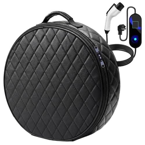 Image of Car Charger Storage Box For EV Cable, Leather Waterproof Charging Cable Bag, Heavy Duty Car Boot Carry Case For Type 2 Charger & Accessories. Perfect For Home & Travel,Electric Vehicle Cables Organise
