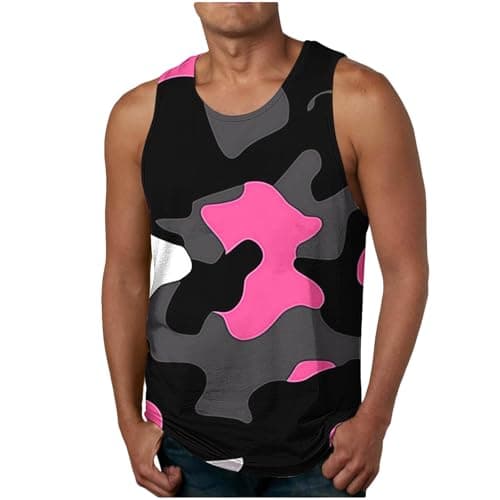 Image of Gubsssl Vests for Men UK Sleeveless Tshirt Sleeveless T Shirt Printed Activewear Gym Tee Camo T-Shirt Training Vests Graphic Tank Top Cotton Sportswear Workwear Stretchy Streetwear Clothes Black XL