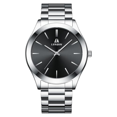 Image of LN LENQIN Mens Watches Stainless Steel Analogue Quartz Minimalist Luxury Waterproof Men's Wrist Watches Metal Casual Business Dress Watch for Men(Silver Black)