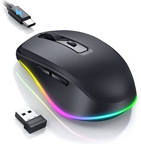 Image of Seenda Wireless Mouse, Rechargeable Light Up LED Mouse for Laptop, 2.4G USB Silent Mice with Built in Jiggler Mover, Undetectable Simulate Mice Movement to Keep Computer Awake, Black