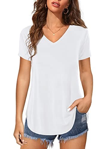 Image of Florboom Women's V Neck Short Sleeve Casual Summer Tops Basic T Shirts, White 16 18