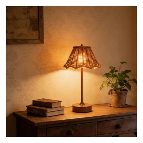 Image of Yanmis Rattan Table Lamp, Rechargeable Boho Bedside Table Lamp, 1200mAh Cordless Lamps with 3 Brightness Options, for Bedroom Living Room Office (Brown)