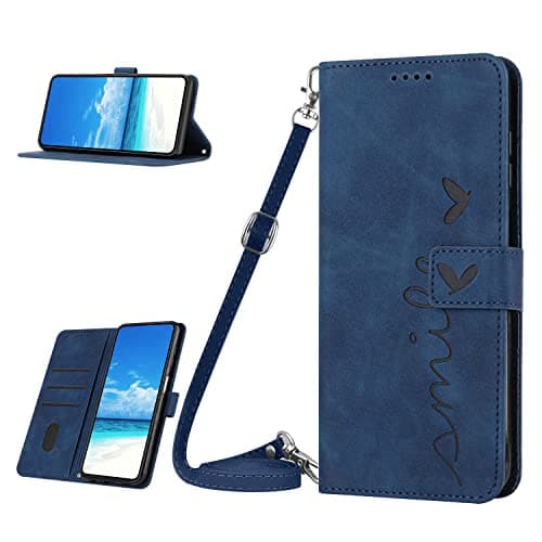Image of Mo-Somnus Compatible with OPPO REALME 9i 5G/REALME V20 Case, PU Leather Wallet Stand Folio with Card Slot Holder Shoulder Strap Magnetic Closure Cover for Realme 9i 5G - Blue