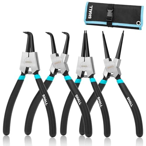 Image of Shall 4 Pcs 7 Inch Professional Circlip Pliers – Straight/Bent Internal & External Snap Ring Pliers (90° Tips), Anti Slip Handles, with Canvas Storage Pouch