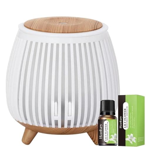 Image of Essential Oil Diffuser 140ml & Premium Oils – Ultrasonic Cool Mist Aromatherapy Diffuser & Air Humidifier, 7 LED Lights & Timer for Home, Bedroom, Spa (WhiteWoodGrain)