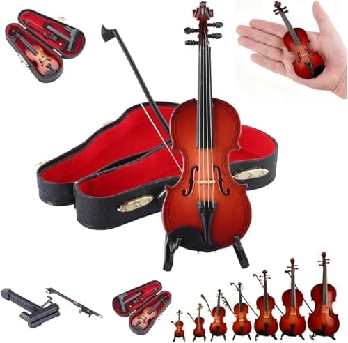 Image of Worlds Smallest Violin, World's Smallest Mini Violin Model with Bow Case Stand, Tiny Musical Instrument Collectible Home Decor (10cm / 3.94in)