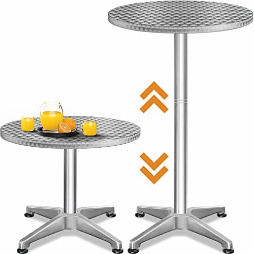 Image of CASARIA® 2in1 Height Adjustable Bar Table | 70 x 115 cm Aluminium Stainless Steel Round Weatherproof Outdoor Indoor Camping Bistro Table | Garden Balcony Patio Furniture | Silver