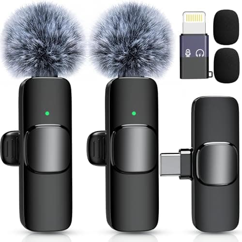 Image of Wireless Lavalier Microphone for iPhone Android,2 Mini Lapel Microphones for Video Recording/LiveStream/YouTube/Online Meeting/TikTok (Black)