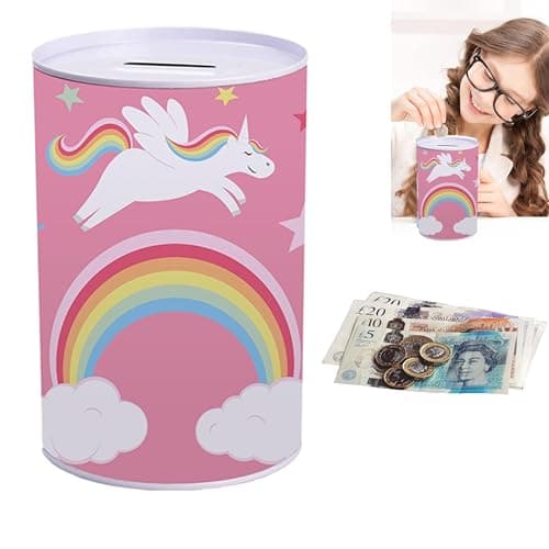 Image of Metal Money Tin- Unicorn Design, Cash Tin for Girls, Creative Birthday Gifts Desk Decorations Ornament, Save Birthday Money, Summer, Holiday, Christmas Fund Size-14cm
