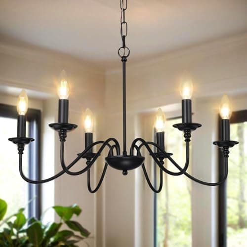 Image of Alighting Black Chandelier, 6-Lights Farmhouse Chandelier Rustic Ceiling Light for Dining Room, Hallway, Bedroom, E14(Not Included)