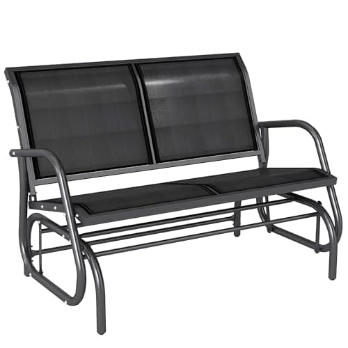 Image of Outsunny 2-Person Outdoor Glider Bench Patio 2 Seater Swing Gliding Chair Loveseat w/Power Coated Steel Frame for Backyard Garden Porch, Black