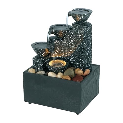 Image of Well Being Tabletop Cascading Fountain Miniature Three Tier Bowl Water Feature