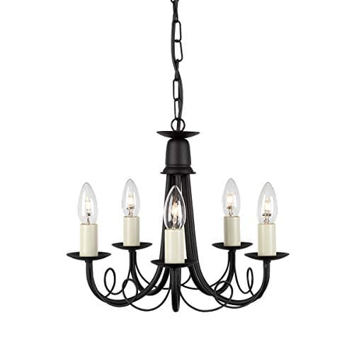 Image of 5 Bulb Chandelier Hanging Pendant Light - Black - LED E14 60W Bulb