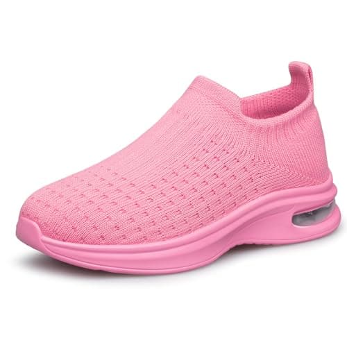 Image of Raoendis Girls Trainers Kids Sneakers Slip on Sports Shoes, Lightweight Breathable Mesh Walking Running Shoes Child School Trainers for Big Kid Pink Size 2