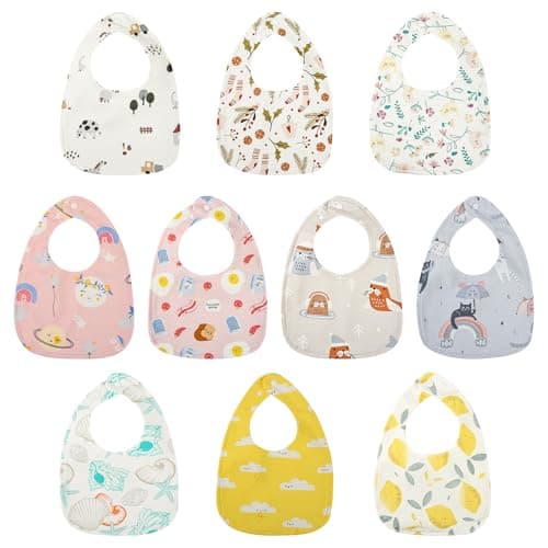 Image of Yafane Baby Dribble Bibs Waterproof Absorbent Cotton Drool Bibs for Baby Boys Girls Unisex Bibs Toddlers Infants for Feeding and Teething 10 Pack (Pink/Yellow)