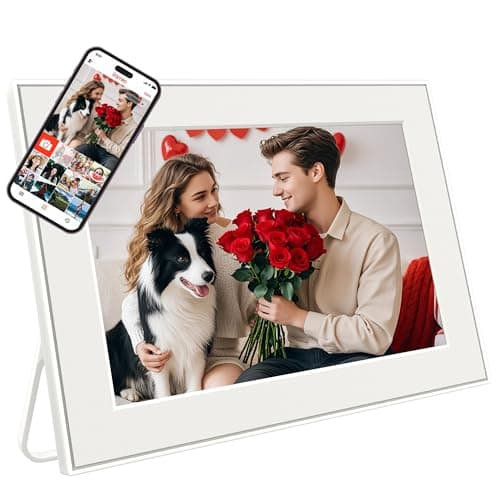 Image of 10.1 Inch WiFi Digital Photo Frame, 32GB Frameo Picture Frame, 1280x800 HD IPS Touch Screen, Auto-Rotate, Instant Photo/Video Sharing via Frameo App, Wall Mountable, White