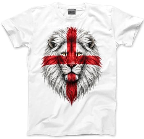 Image of England Football T Shirt – Lion Flag T-Shirt English Footie 3 Lions T-Shirt - Britain British Flag Top Football Patriotic St George's Day Tee - S White