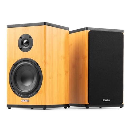 Image of Audizio BS20 Wireless Active Bluetooth Bookshelf Speaker Set in Bamboo, True Stereo Hifi Sound, Home Audio, Battery Powered, 100W Max, Bluetooth 5.4, AUX Input, Sleek Compact Design