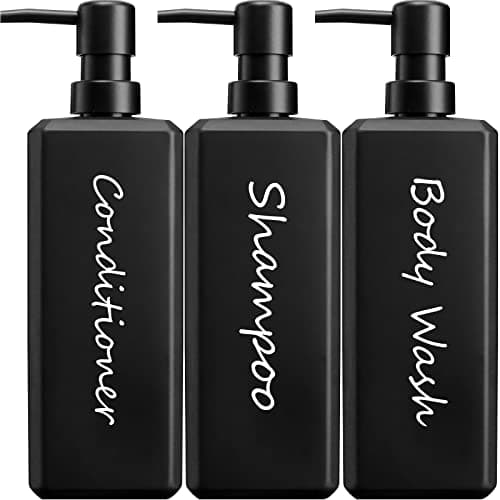 Image of GMISUN Shampoo and Conditioner Dispenser, 17 Fl oz / 500ml Square Shower Gel Dispenser, Refillable Shampoo Bottles, Bathroom Plastic Black Shower Soap Dispensers, Modern Pump Bottle Dispensers 3 Pack