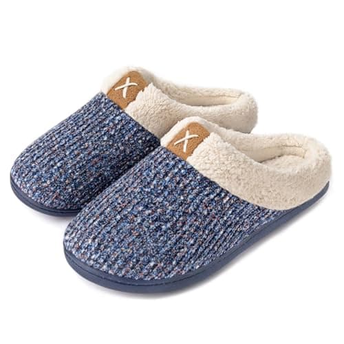 Image of ULTRAIDEAS Ladies' Cozy Memory Foam Slippers Fuzzy Wool-Like Plush Fleece Lined House Shoes w/Indoor, Outdoor Anti-Skid Rubber Sole(Blue, 9-10 UK)