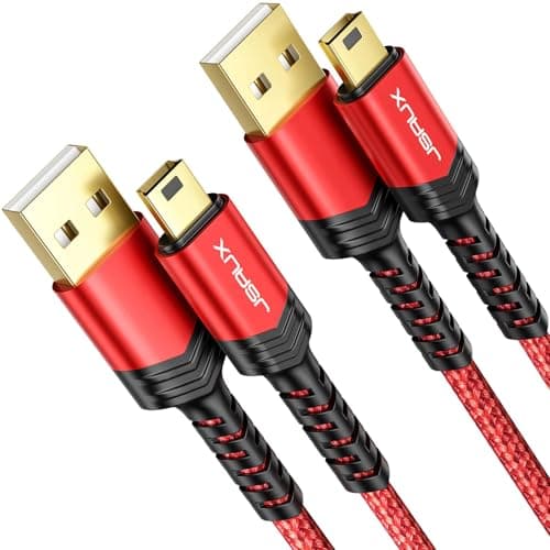 Image of JSAUX Mini USB Cable [2-Pack/1M+2M] USB 2.0 Type A to Mini B Charging Cable Compatible with PS3 Controller, Garmin GPS, Blue Yeti,Hero 3/4, Dash Cam, Nikon, Canon, Sat Nav, Camera, Red