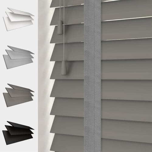 Image of Faux Wood Venetian Blind [Dark Grey, 180cm Width x 160cm Drop, Tape]