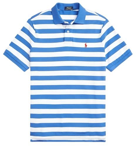 Image of Polo Ralph Lauren Custom Slim Fit Striped Mesh Polo Shirt (UK, Alpha, M, Regular, Regular, Blue)
