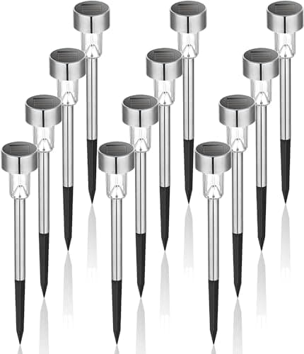 Image of GIGALUMI Solar Lights Outdoor Garden Waterproof,12 Pack,Stainless Steel LED Solar Garden Lights for Patio, Lawn, Yard and Landscape Decor, Cold White