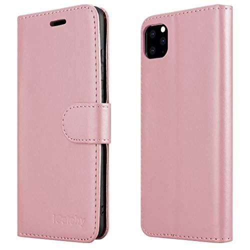 Image of ICatchy iPhone 11 Pro Wallet Case Leather Flip Folio Phone Cover Card Slots Magnetic Stand Slim Protective Design (Rose gold)