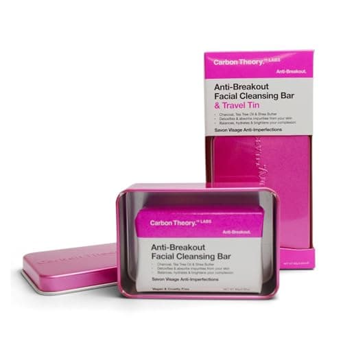 Image of Carbon Theory Anti-Breakout Shea Butter Face Cleansing Bar 80g and Travel Tin, Soap Bar for Oily Skin, Removes Impurities, Hydrates and Helps Regulate Excess Oils
