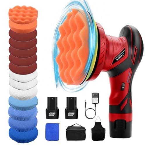 Image of Daakro Cordless Car Polisher 6 Inch Buffer Kit, 6 Variable Speed Orbital Polisher Up to 5500RPM with 2 x 2000mAh Rechargeable Lithium Batteries for Car Detailing, Scratch Removing, Polishing & Waxing