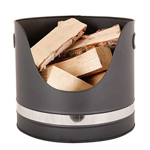 Image of Fireside Wood Holder Log Basket Storage Bucket Kindling Basket with Chrome Band Finish